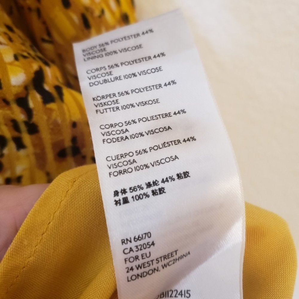 Anthropologie Marigold Smocked Waist Yellow 3/4 Sleeves Large V-neck Midi Dress - Picture 2 of 8